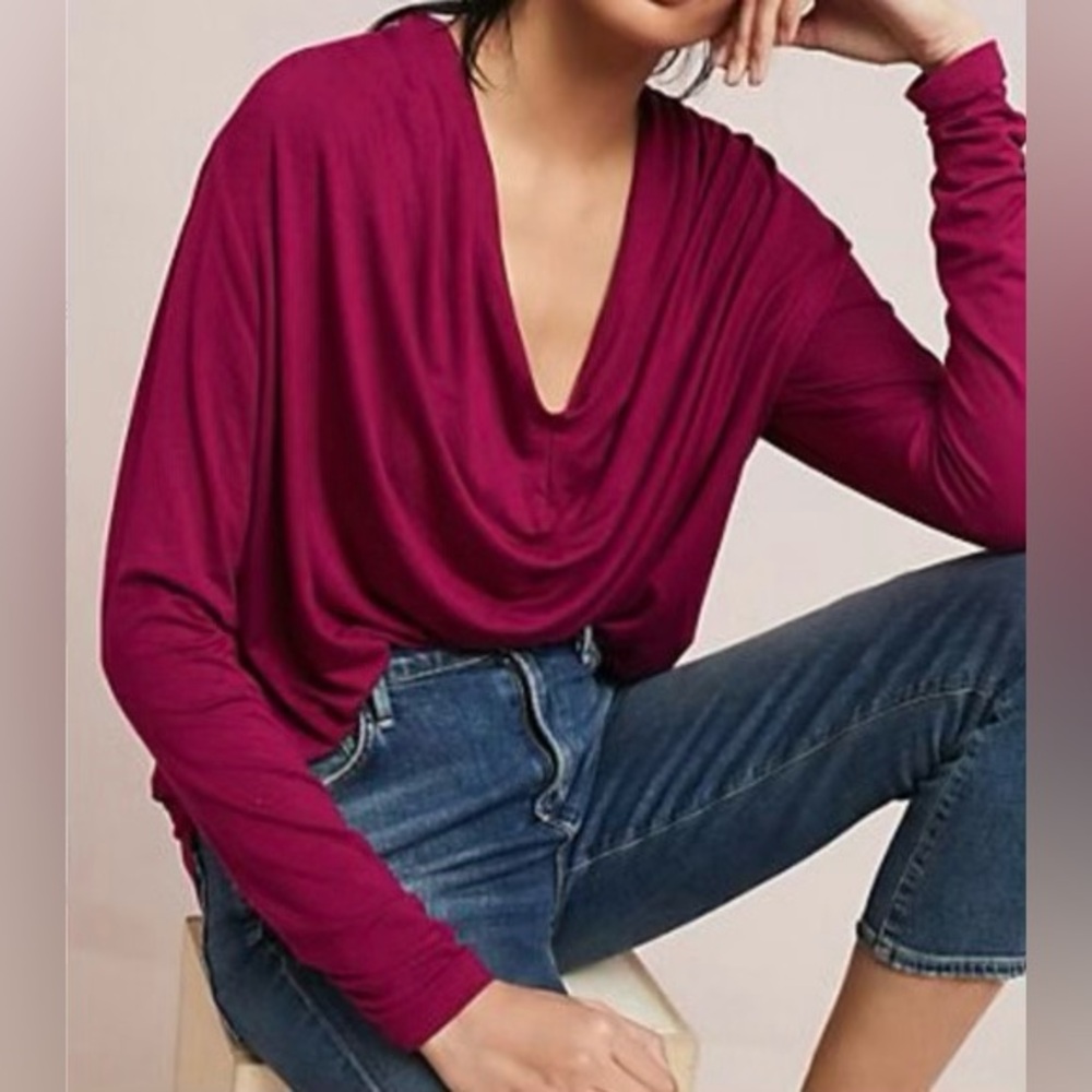 Anthropologie Maeve Long Sleeve Swoop Kneck Top